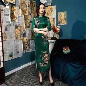 Green Floral Dress Cheongsam Dress Qipao
